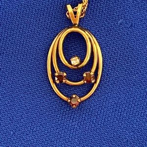 Van Dell I 14KT Gold Overlay I Garnets & Diamond I Triple Oval Necklace